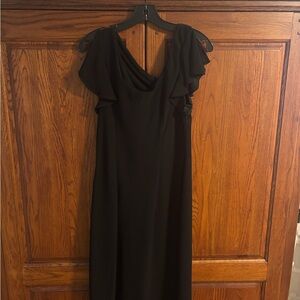 S.L. Fashions Black Ruffle-Shoulder Evening Dress